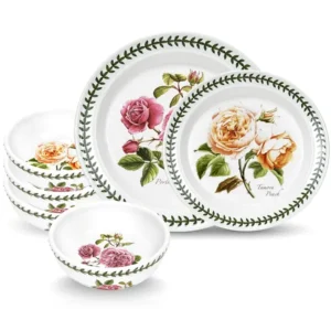 Тарілки та миски Portmeirion Botanic Roses з малюнками троянд та лавровий вінок виготовлені в Англії