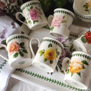 Кухлі Portmeirion Botanic Roses набір малюнок сортові троянди лавровий вінок якісне сервірування виготовлений в Англії декор