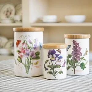 Банки Portmeirion Botanic для зберігання продуктів різного розміру з різними малюнками квітів виготовлені в Англії