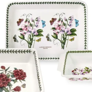 Велика порцелянова форма Portmeirion Botanic Garden на 38 см із малюнком запашного горошку та лавровим вінком всередині і газанією зовні порцеляна для вишуканого запікання та подачі