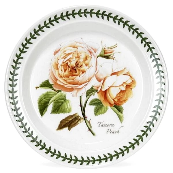 Тарілка столова Portmeirion Botanic Roses розміром 27 см із зображенням троянди вікторіанської епохи та брендовим лавровим вінком виготовлена в Англії