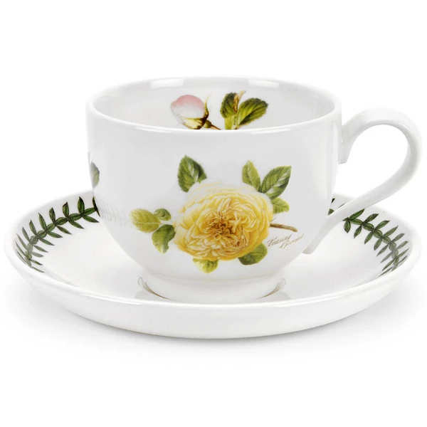 Чашка чайна Portmeirion Botanic Roses з малюнком троянди та блюдцем з лавровим вінком об'єм 230 мл Зроблена в Англії