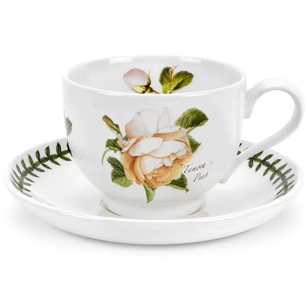 Чашка чайна Portmeirion Botanic Roses з блюдцем об'ємом 230мл прикрашена квітами Троянди та лавровим вінком