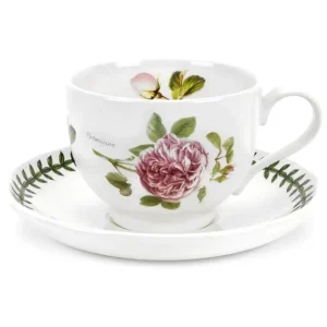 Купити чайну чашку Portmeirion Botanic Roses з блюдцем з малюнком троянди та лавровими вінком об'єм 230мл виготовлена в Англії